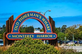 Skilt til havneområdet i Monterey, Californien i USA