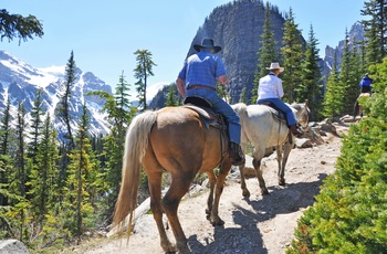 Ridetur i bjergene ved Lake Louise, Alberta i Canada