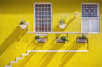 Gul facade i det muslimske kvarter Bo-Kaap i Cape Town, Sydafrika