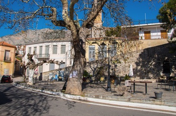 Den centrale plads i Chrisso, der er en landsby i Phocis - Grækenland