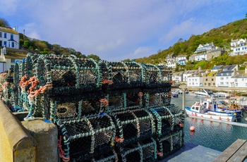 Hummertejner i kystbyen Polperro, Cornwall i Sydengland