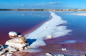 Den pink, saltede sø i Torrevieja på Costa Blanca