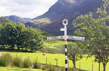 Vejskilt i Lake District i Cumbria, England