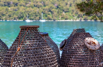 Traditionelle fiskefælder ved øen og nationalparken Mljet, Dalmatien i Kroatien