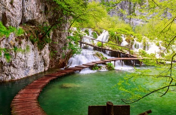 Gangbro i Plitvice Nationalpark i Dalmatien, Kroatien