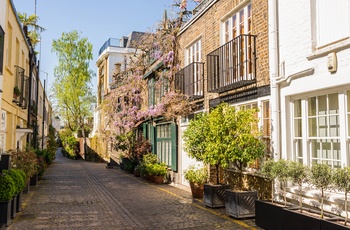 Hyggelig gade i South Kensington, London i England