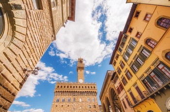 Palazzo Vecchio i Firenze på en solskinsdag, Toscana