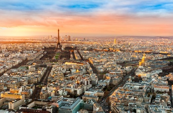 Udsigt fra Montparnasse tårnet mod Paris centrum og Eiffeltårnet , Frankrig