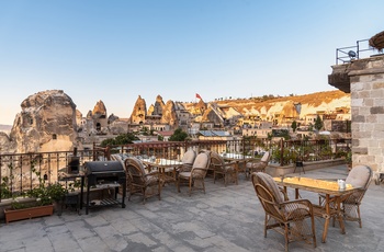 Udsigt fra terrasse i Göreme - Kappadokien i Tyrkiet