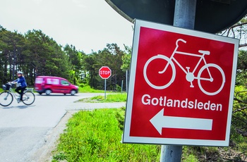 Skilt til cykelruten Gotlandsleden, Sydsverige