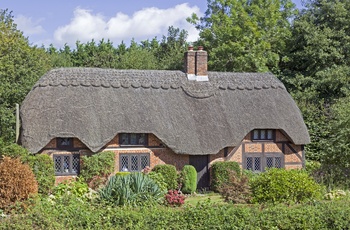 Stråtækt hus i New Forest, Hampshire i England