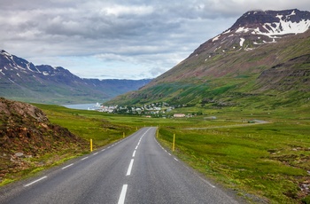 Vej mellem Egilsstadir og Seydisfjordur i det østlige Island