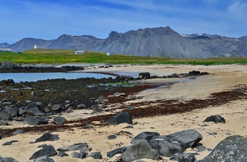 Ytri Tunga stranden på en solskinsdag, Snæfellsnes halvøen i Island