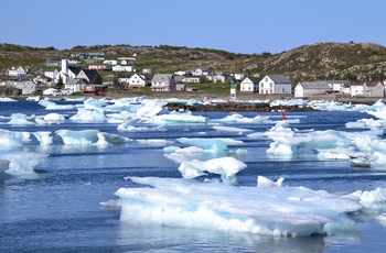 Isstykker driver forbi kystbyen Twillingate på Newfoundland - Canada