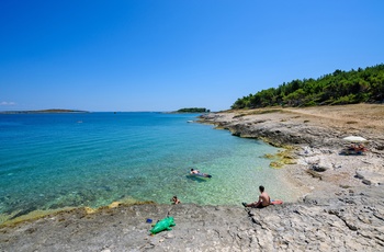 Strand i Kamenjak naturpark, Istrien i Kroatien