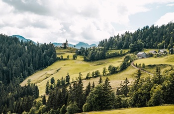 Landskab langs Solcava Panoramic Road i Slovenien