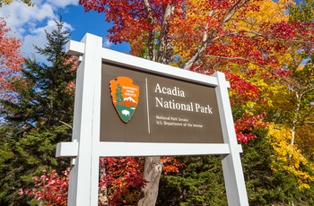 Skilt til Acadia National Park, Maine i USA