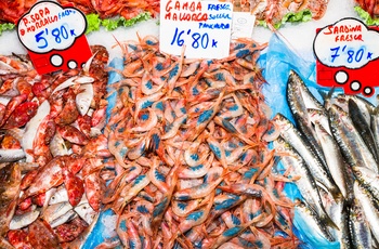Marked på Mallorca med fisk og skaldyr