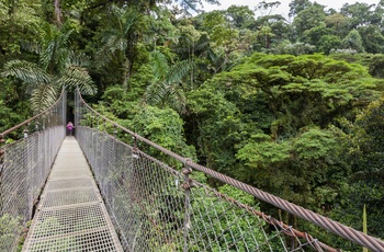 Kvinde på vej over Mistico Arenal Hanging Bridges ved La Fortuna - Costa Rica