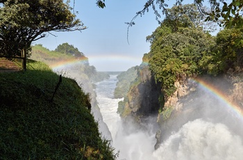Regnbue over vandfaldet i Murchison Falls National Park - Uganda