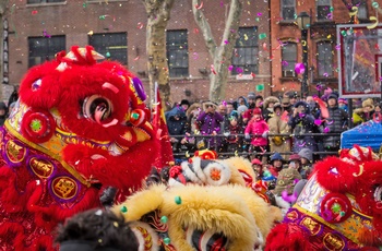 Det kinesiske nytår i Chinatown i New York