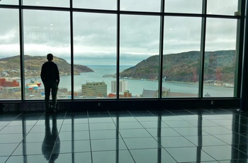 Udsigt fra The Rooms over havnebyen St. John´s, Newfoundland i Canada