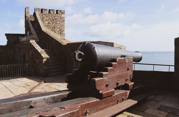Nordirland, County Antrim - kanon på den normanniske borg Carrickfergus 