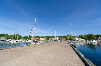 Kystbyen Baddeck på Cape Breton Island, Nova Scotia i Canada