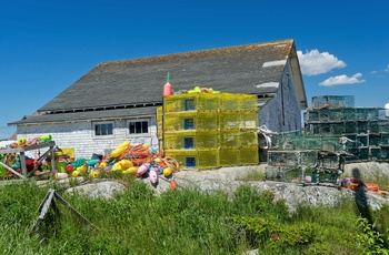 Farverige hummertejner i kystbyen Peggy´s Cove, Nova Scotia i Canada