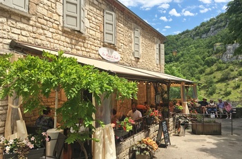 Restaurant i middelalderbyen Rocamadour i Occitaine, det sydvestlige Frankrig