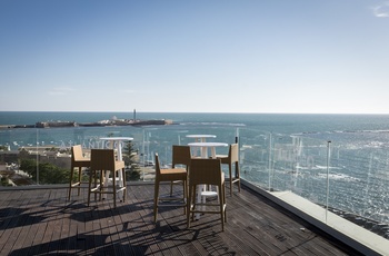 Parador de Cadiz, Spanien - tagterrasse med flot havudsigt