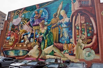 Murmaleri af kendte kunstnere på parkeringsplads i Philadelphia