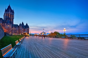 Chateau Frontenac hotellet og Dufferin Terrace centrum af Quebec City, Canada