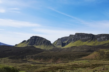 Udsigt over bjergområdet the Quiraing på Isle of Skye, Skotland