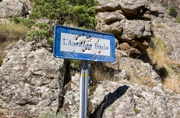 Skilt langs Scala di Santa Regina på Korsika, Frankrig
