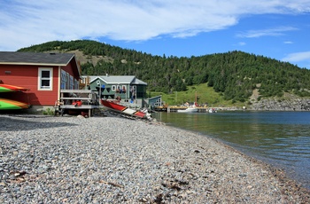 Stenstrand i kystbyen Norris Point på Newfoundland - Canada