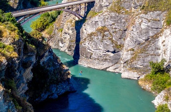 Kawararu Bridge og flod nær Arrowtown på Sydøen