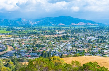 Byen Blenheim i vinregionen Marlborough - Sydøen i New Zealand 