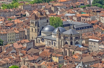 Udsigt til byen Cahors centrum og katedralen, det sydvestlige Frankrig