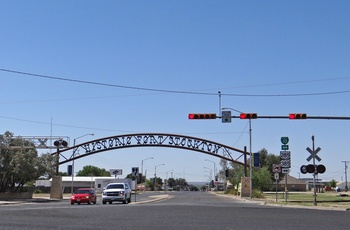 Velkommen til Fort Stockton skilt, Texas i USA