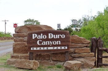 Skilt til Palo Duro Canyon State Park i Texas, USA
