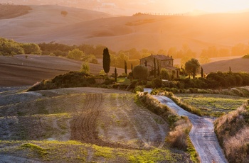 Solnedgang i Val d'Orcia i Toscana