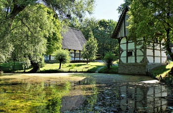 Bindningsværkshuse i Frilandsmuseet i byen Detmold, Midttyskland