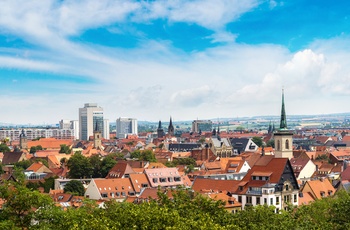 Panoramaudsigt ud over "Byen med alle tårnene", Erfurt i Thüringe, Midttyskland