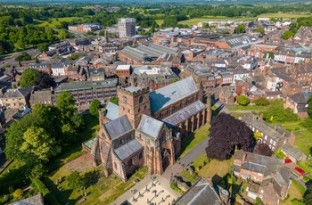 UK, Carlisle - udsigt fra drone over den centrale by
