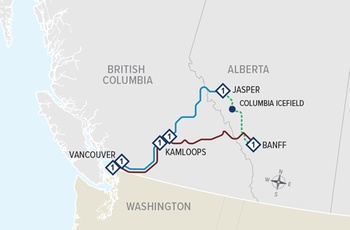 Rocky Mountaineer - Escape Circle kort, Canada