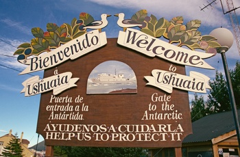 Velkomstskilt til Ushuaia i Argentina - Patagonien
