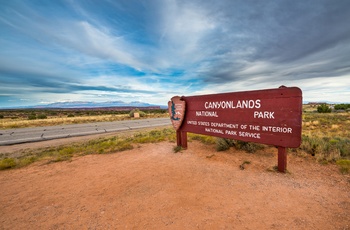 Skilt til Canyonlands National Park i Utah, USA