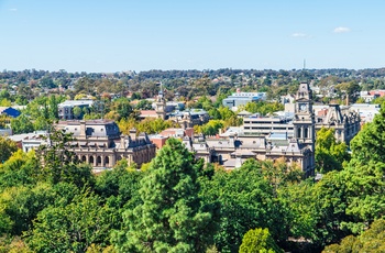 Udsigt til Bendigos bymidte, Victoria i Australien