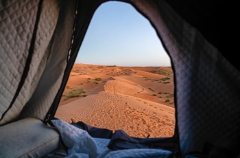 Udsigt fra telt i Wahiba Sands - ørken i Oman